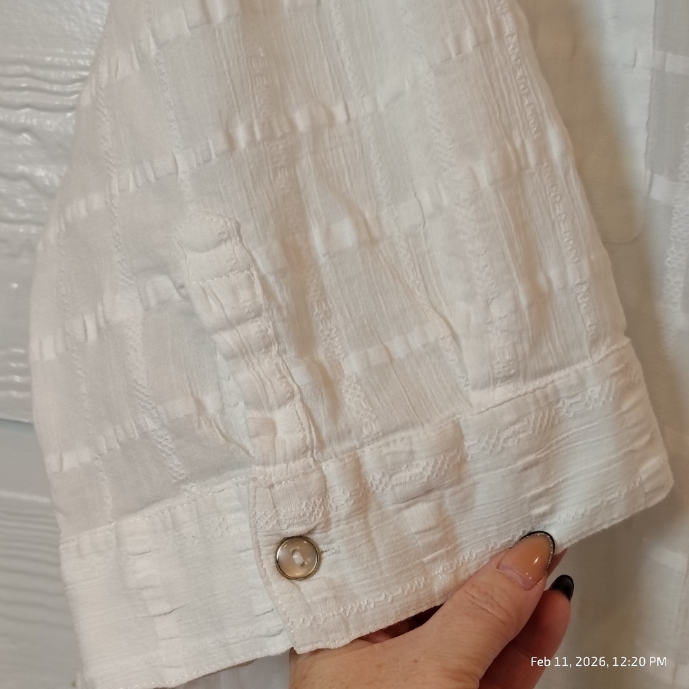 LIZ & ME WOMENS 3X  26/28W Button Up Top White Lightweight Resort 100% COTTON - Picture 3 of 6